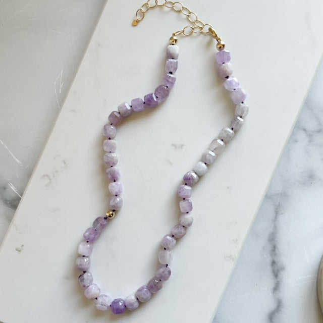 Amethyst Square Cut Beaded Necklace