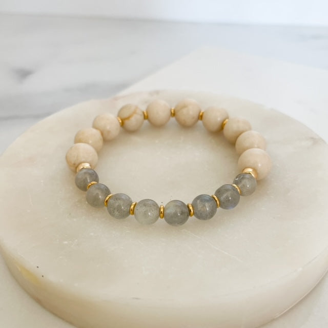 Labradorite + Fossilized Jasper Bracelet
